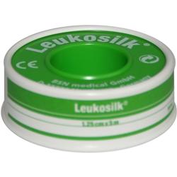 Eine grüne Rolle mit medizinischem Klebeband der Marke Leukosilk.