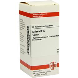 Eine Packung Tabletten mit der Aufschrift "Silicea D12" von der Deutschen Homöopathie-Union.