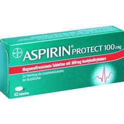 Grüne Verpackung von Aspirin Protect mit 100 mg Tabletten zur Blutplättchenhemmung.