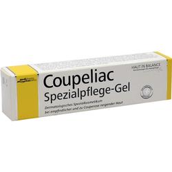 Eine gelbe und weiße Verpackung eines Hautpflege-Gels für empfindliche Haut liegt schräg.